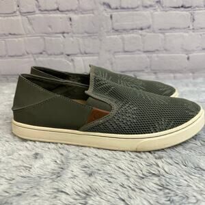 OluKai Pehuea Sage Green Palm Leaves Mesh Slip On Loafers Size 7.5 Casual Shoes